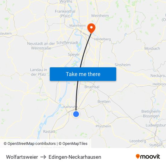 Wolfartsweier to Edingen-Neckarhausen map