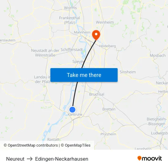 Neureut to Edingen-Neckarhausen map