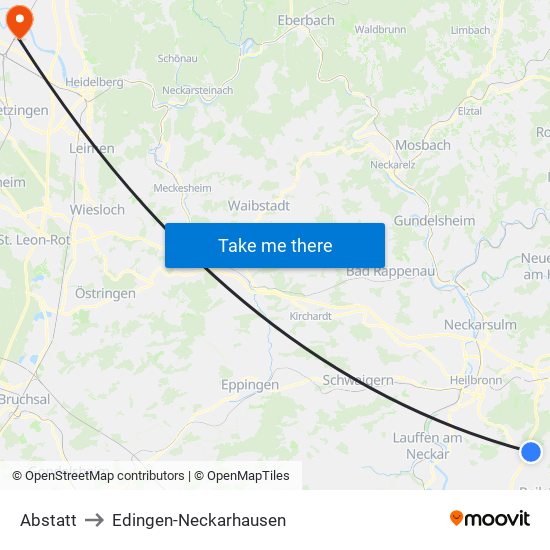 Abstatt to Edingen-Neckarhausen map