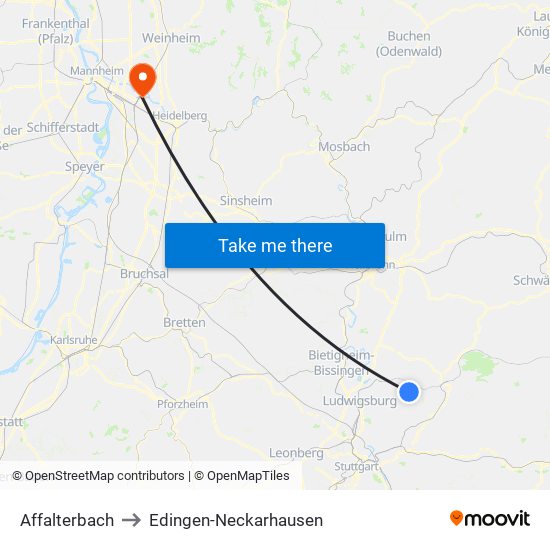 Affalterbach to Edingen-Neckarhausen map