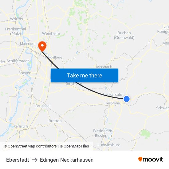 Eberstadt to Edingen-Neckarhausen map