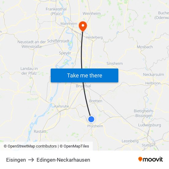 Eisingen to Edingen-Neckarhausen map