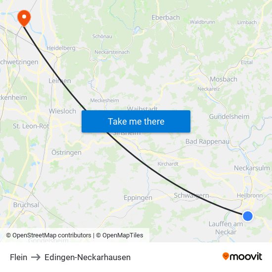 Flein to Edingen-Neckarhausen map