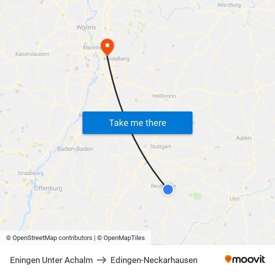 Eningen Unter Achalm to Edingen-Neckarhausen map