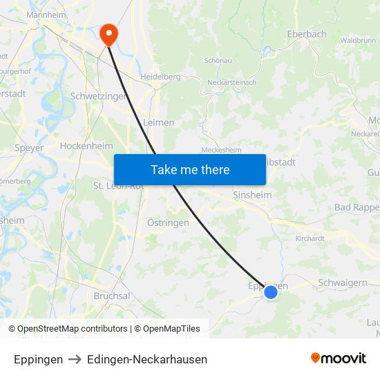 Eppingen to Edingen-Neckarhausen map