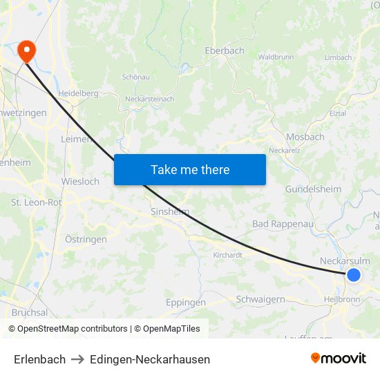 Erlenbach to Edingen-Neckarhausen map