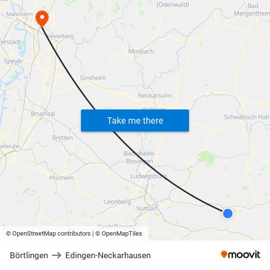 Börtlingen to Edingen-Neckarhausen map