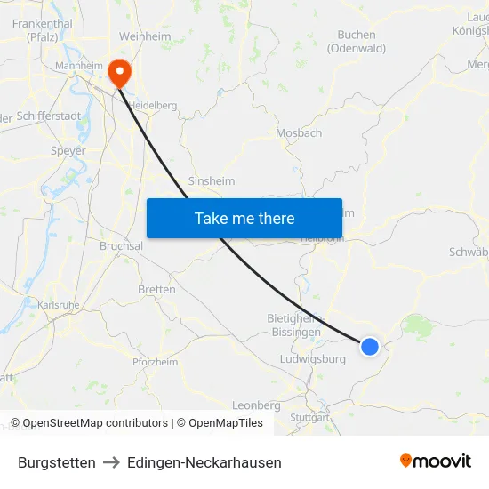 Burgstetten to Edingen-Neckarhausen map