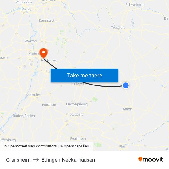 Crailsheim to Edingen-Neckarhausen map