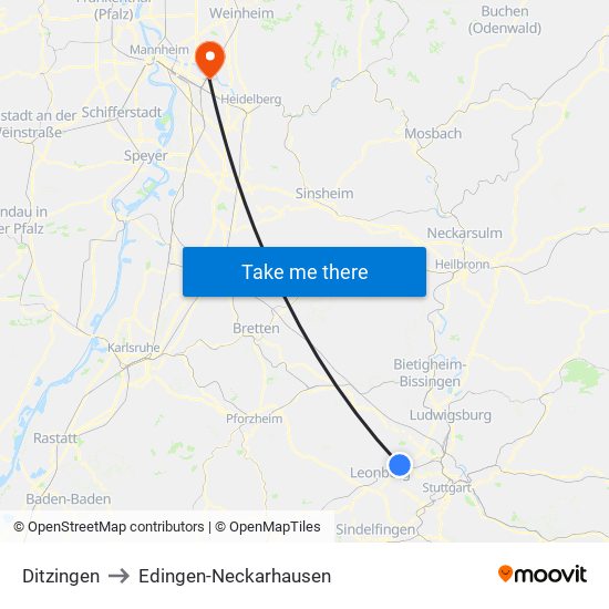 Ditzingen to Edingen-Neckarhausen map