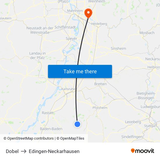 Dobel to Edingen-Neckarhausen map