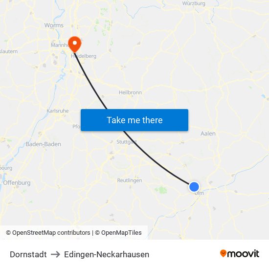 Dornstadt to Edingen-Neckarhausen map