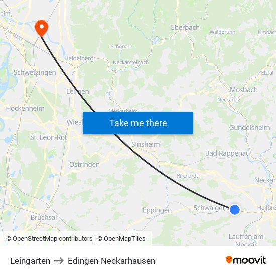 Leingarten to Edingen-Neckarhausen map