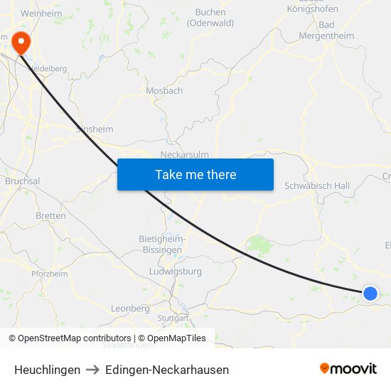 Heuchlingen to Edingen-Neckarhausen map