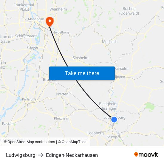 Ludwigsburg to Edingen-Neckarhausen map