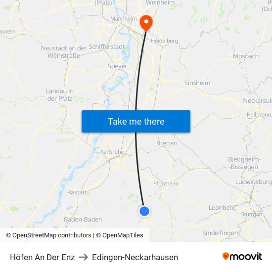 Höfen An Der Enz to Edingen-Neckarhausen map