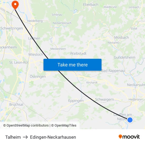 Talheim to Edingen-Neckarhausen map