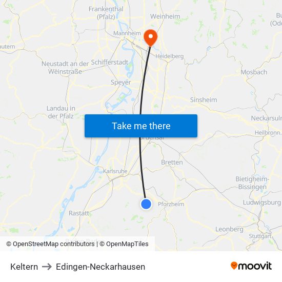 Keltern to Edingen-Neckarhausen map