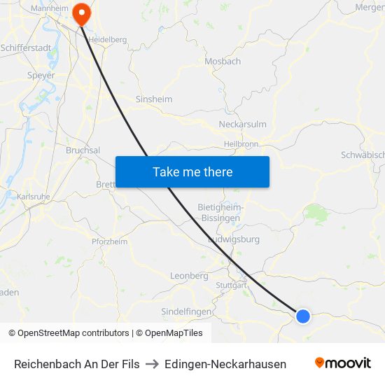 Reichenbach An Der Fils to Edingen-Neckarhausen map