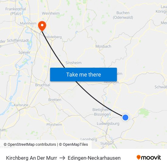 Kirchberg An Der Murr to Edingen-Neckarhausen map