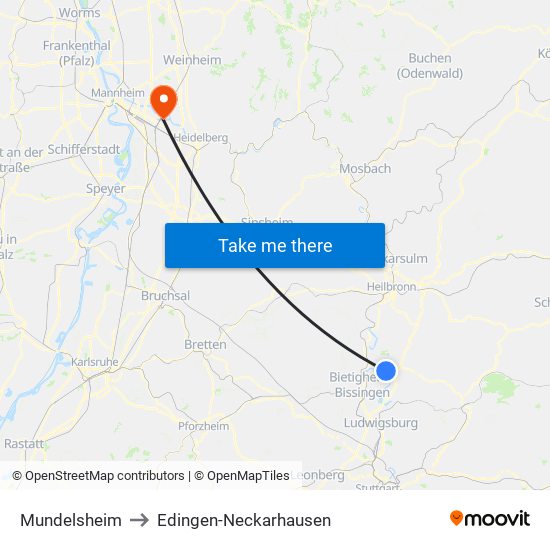 Mundelsheim to Edingen-Neckarhausen map