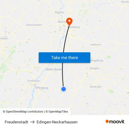 Freudenstadt to Edingen-Neckarhausen map