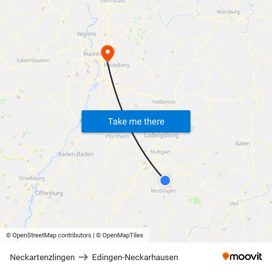 Neckartenzlingen to Edingen-Neckarhausen map