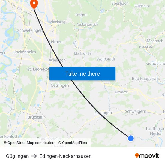 Güglingen to Edingen-Neckarhausen map