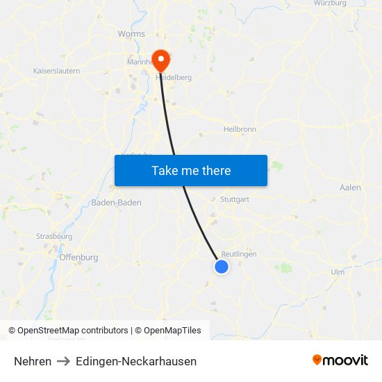 Nehren to Edingen-Neckarhausen map