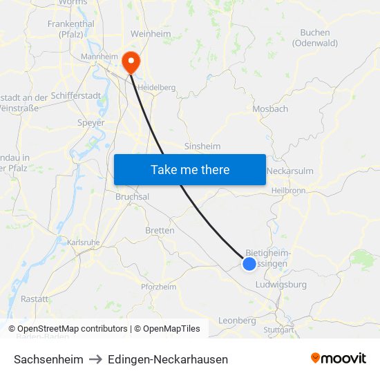 Sachsenheim to Edingen-Neckarhausen map