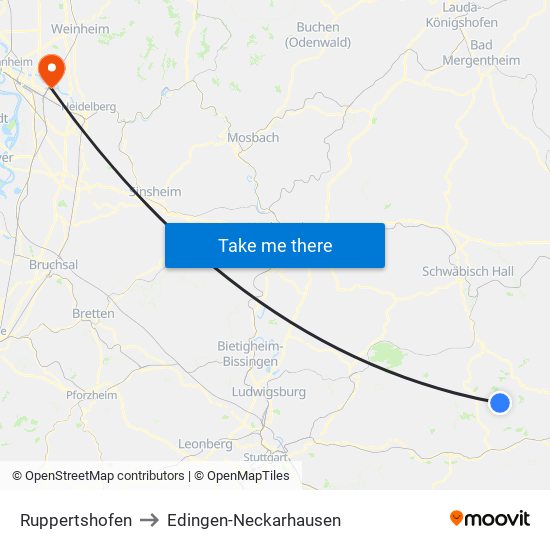 Ruppertshofen to Edingen-Neckarhausen map