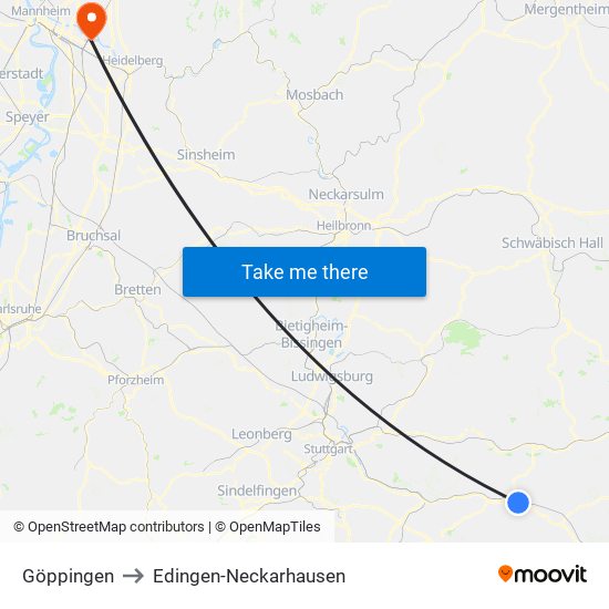 Göppingen to Edingen-Neckarhausen map