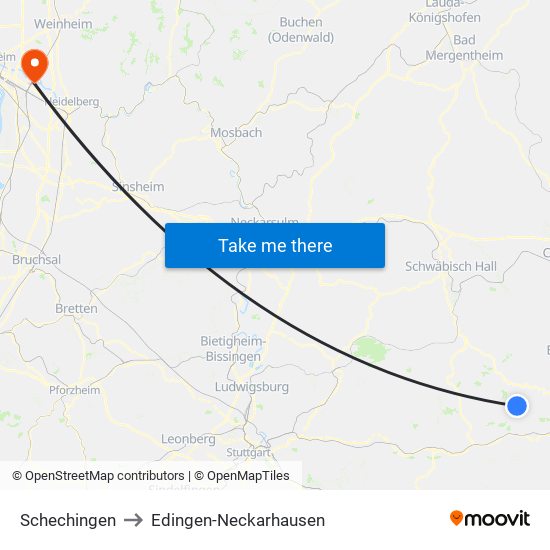 Schechingen to Edingen-Neckarhausen map