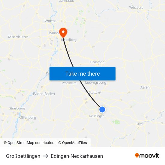 Großbettlingen to Edingen-Neckarhausen map