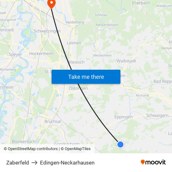 Zaberfeld to Edingen-Neckarhausen map