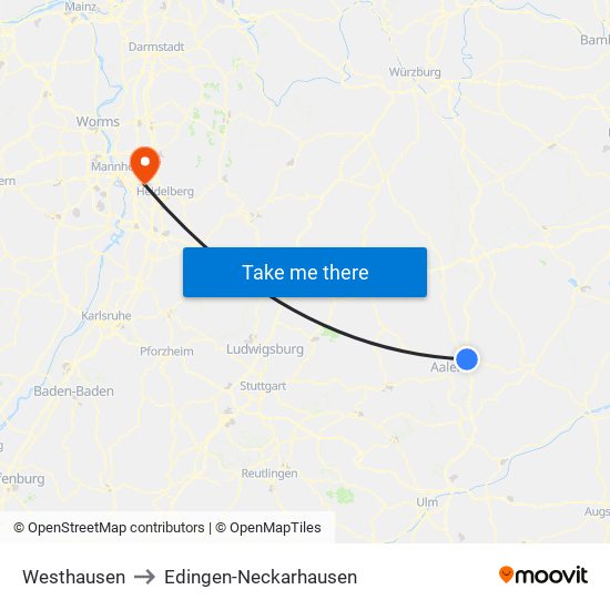 Westhausen to Edingen-Neckarhausen map