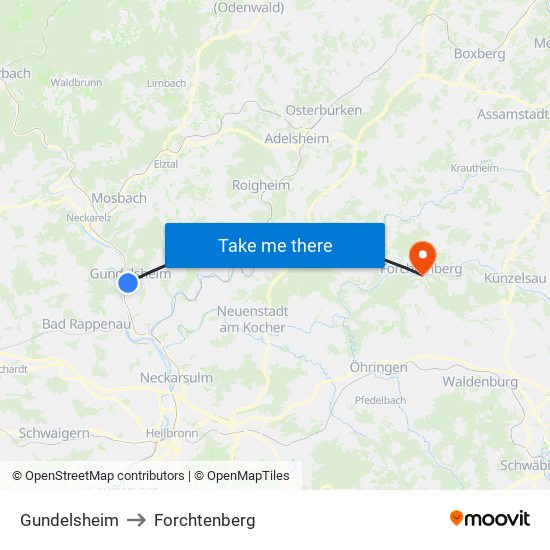 Gundelsheim to Forchtenberg map