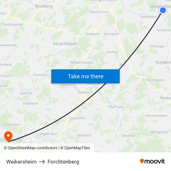 Weikersheim to Forchtenberg map