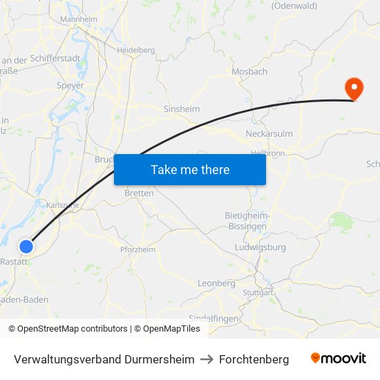 Verwaltungsverband Durmersheim to Forchtenberg map