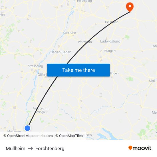 Müllheim to Forchtenberg map