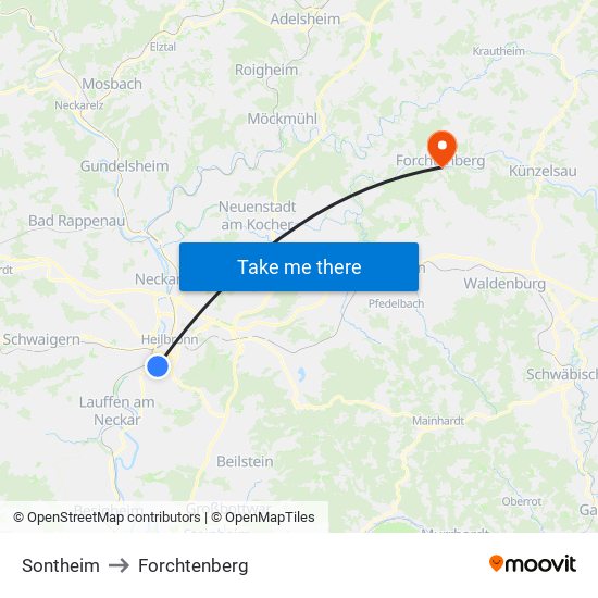 Sontheim to Forchtenberg map