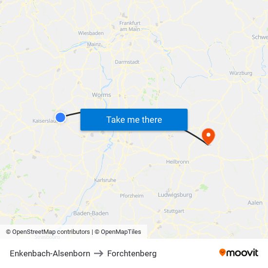 Enkenbach-Alsenborn to Forchtenberg map