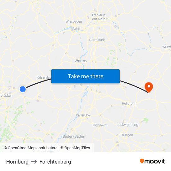 Homburg to Forchtenberg map