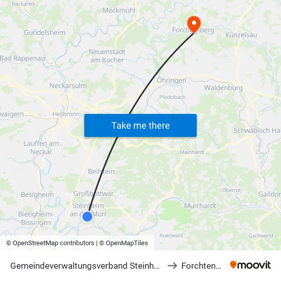 Gemeindeverwaltungsverband Steinheim-Murr to Forchtenberg map