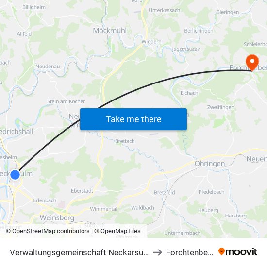 Verwaltungsgemeinschaft Neckarsulm to Forchtenberg map