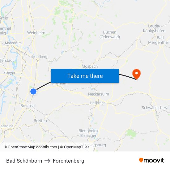 Bad Schönborn to Forchtenberg map