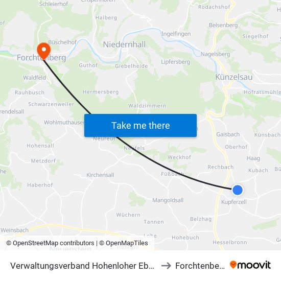 Verwaltungsverband Hohenloher Ebene to Forchtenberg map