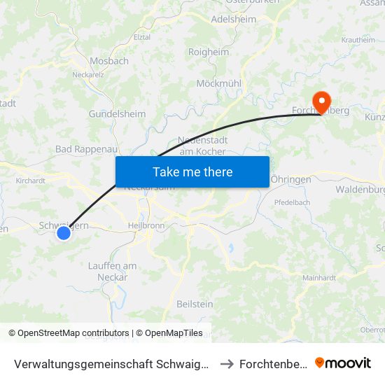 Verwaltungsgemeinschaft Schwaigern to Forchtenberg map