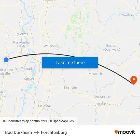 Bad Dürkheim to Forchtenberg map