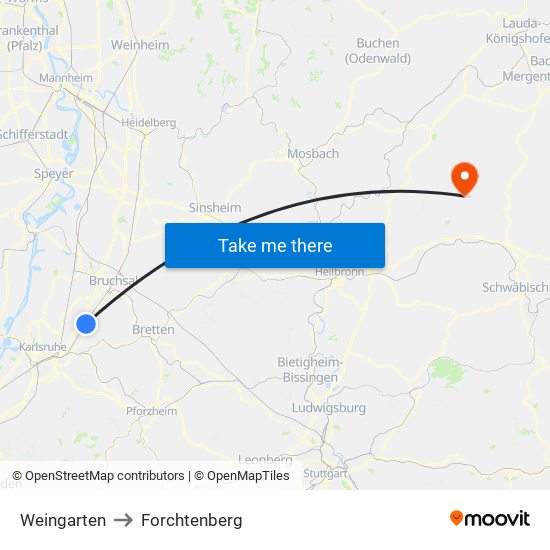 Weingarten to Forchtenberg map